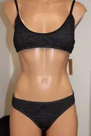 New RACHEL Rachel Roy Swimsuit Bikini 2 piece Set Sz XS Black Laser Mesh