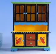 Eye Candy Dollhouse Miniature Hand Painted Thunderbird China Cupboard Hutch Y2K