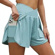 [Arcweg] Women's Running Shorts High Waisted Gym Shorts 2 in 1 Running Shorts for Women Double Layer Sports Shorts Quick Dry with Phone Pocket