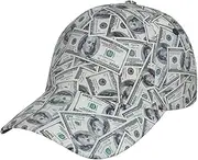 [YANYU] Funny Dollar Money Print Adjustable Snapback Hat Baseball Cap Comfortable and Stylish for Men and Women Black, Black, One Size