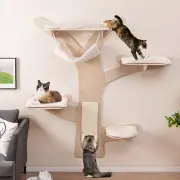 CostwayWall-Mounted Cat Tower with 4 Platforms and Sisal Scratching Mat-Natural