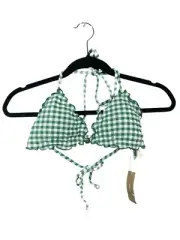 NWT J. Crew Green White Gingham Surf Bikini Top Size Small