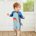 童裝泳衣兒童泳衣男童女童連體鯊魚防曬幼兒嬰兒小童寶寶1-3嵗長袖遊泳裝