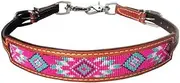 Showman Pink Teal Navajo Beaded Leather Wither Strap Barrel Racing Trigger Snaps