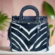 Coach Rogue 20 Zebra Satchel Small Black CM564 Calf Hair Crossbody Top Handle