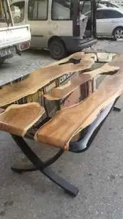 Custom Epoxy Resin River Table, Solid Walnut Wood Dining Table , Live Edge Table