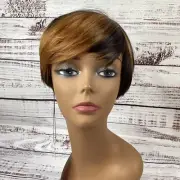 Bio Tapered Wig FF427 Dark Brown W/ Light Swoop Heat Safe Adjustable Synthetic