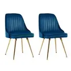Dining Chairs Set of 2 Velvet Channel Tufted Blue Modern Home Furniture -BLX2