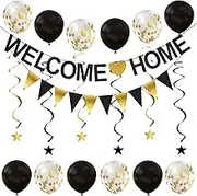 Welcome Home Decorations with Welcome Home Banner Sign, Garland Balloons and Hanging Swirls for Military Homecoming Deployment Returning Party Supplies