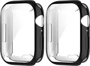 [Chofit] Cases intended for Apple Watch 7 Case 45mm 41mm, Screen Protector Film TPU Plated Protective Case Cover Armor Shell intended for iWatch Series 7 41mm 45mm (45mm, Black+Black)