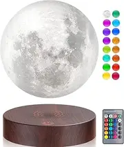 Levitating Moon Lamp 16 Colors Magnetic Levitation Floating 3D Printing LED Moon Light Spinning in Air Luna Night Lights with Remote for Home Room Desk Decoration Creative Gift, Round Base