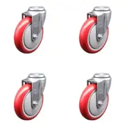 5 Inch Red Polyurethane Wheel Swivel Bolt Hole Caster Set Service Caster