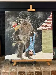 Original Krampus Folk Art Painting on Canvas Beast Christmas Bad Santa