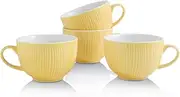 KOOV Ceramic Soup Mugs with Handles, Large Coffee Mug, Soup Bowls with Handles Microwave Safe, 24 Ounce Big Mug, Coffee Mugs Set of 4 (Yellow)