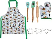 Maxwell & Williams Pete Cromer Garden Party Kids Apron & Cookie Set 8pc Green Gift Boxed