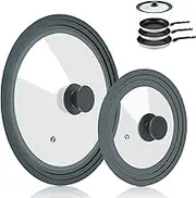 Silicone Universal Lid for Pots Pans and Skillets, 2 Pack Pan Cover fit 7", 8" 9" & 10", 11", 12" Diameter Cookware, Replacement Pan Lid Pot Lids for Frying Pans, Cast Iron,Tempered Glass Lid (Grey)