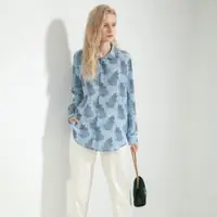 在飛比找ETMall東森購物網優惠-藍色寬松100%襯衫優雅桑蠶絲上衣