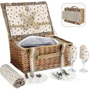Willow Picnic Basket Set for 2 Persons with Large Insulated Cooler Bag and Wa...