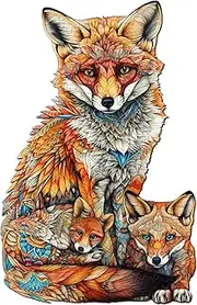 Wooden Puzzle for Adults, Family Fox Puzzle, Unique Shape Animal Wooden Jigsaw Puzzle, Have Challenging Gifts for Adults and Children (9.2 * 5.9in 100pcs)