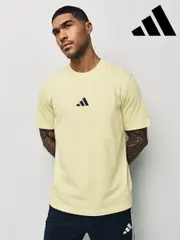 adidas Yellow Essentials Small Logo Single 100% Cotton Jersey T-Shirt (AH4547) | $46