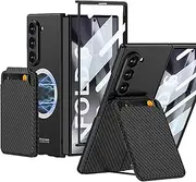 [RUNGOS] for Samsung Galaxy Z Fold 5 Case Magsafe, with Magnetic Wallet & Card Holder, HD Screen Protector [Wireless Charging] Slim Fit 10X Shockproof for Samsung Fold 5 Case Wallet & Phone Stand Cover