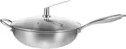 Cabilock Stainless Steel Honeycomb Wok with Lid Handle Nonstick Frying Pan for Versatile Cooking for Stir Frying Steaming Kitchen Essential