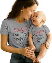 [Tstars] Our First Mothers Day Mommy and Me Matching Outfits Mom and Baby Shirts Set