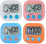 RUNTIM Digital Kitchen Timer, Big Display Screen, Loud Alarm, Strong Magnetic Backing Stand for Cooking Baking Game Kids Teachers Timers, Minute Seconds Count Up Countdown and Simple Operation(4 Pack)