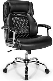 [Giantex] 500LBS Big and Tall Office Chair, Wide Seat Large Leather Executive Chair w/Heavy Duty Metal Base, Height Adjustable Swivel Computer Task Desk Chair, Padded Armrest, Rocking Backrest (Black)