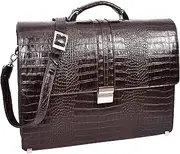[House of Leather] Mens Real Leather Croc-Print Briefcase Classic Bag Organiser Messenger Carter Brown, Brown