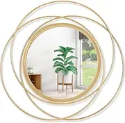HLFMVWE Gold Art Large Round Mirror with Iron Metal Wire Frame Wall-Mounted Mirror for Home Decor Living Room Bedroom Bathroom Entryway 16"