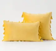 Pack of 2 Velvet Soft Solid Decorative Throw Pillows with Tassels Fringe Boho Accent Cushion for Couch Sofa Bed, Yellow
