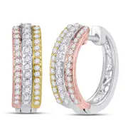 10k Tri-Tone Gold Round Diamond Hoop Earrings 1/4 Cttw