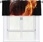 LHBWCVN Basketball On Fire Valances for Windows, Rod Pocket Window Treatment Drapes Farmhouse Kitchen Curtains Short Blackout Window Curtains for Living Room Bedroom Decor 54x18 Inch