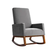 Costway Wood Rocking Chair Upholstered Fabric Armchair Grey