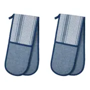 2x Davis & Waddell Ellis Cotton Double Oven Glove Mitt 18x90cm Blue/White Stripe