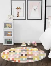 Whimsy Kids Collection Area Rug - Chicklets (5' 3" Round, Multi/Black)