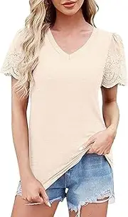 [Generic] Ladies Pullover Tops Patchwork Short Sleeved Solid Color Loose Top Thin Cotton Shirt Womens