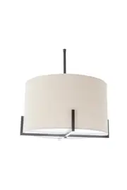 Modern Scandi Metal Hanging Pendant Lamp w/ Linen Shade Light - Matte Black