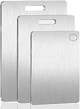 Poemtian 3PCS Steel Chopping Board Set for Kitchen，Titanium Cutting Board, Hanging Steel Chopping Board, Double Sided Stainless Steel Cutting Board for Various Cooking Tasks