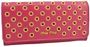 $650 MIU MIU Fuchsia NAPPA VELE Leather Gold Rings Clutch Wallet LIMITED EDITION