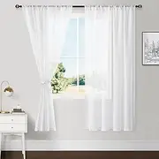 Hiasan Off White Sheer Curtains with Tiebacks, Light Filtering Airy Breathable Rod Pocket Voile Window Curtains for Living Room, Bedroom, Kids' Room, W52 x L72, Set of 2 Drape Panels