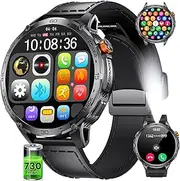 [HIRREO] Smartwatch Men's 1.75 Inch AMOLED Large Display/730 mAh Sports Watch with Torch/120+ Sports Modes, IP68 Waterproof Fitness Watch with 24/7 Heart Rate, Sleep Monitor, Blood Pressure for Android