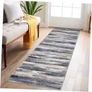 Modern Abstract Runner Rug 2x6, 2' x 6' (Runner) Grey Navy Blue Black Cream Tan