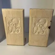 Bookends Unfinished Wood Carved Owl Moon 10.5” x 5.5”