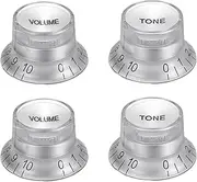 uxcell 4pcs Metric Top Hat Bell Knobs, 2 Volume 2 Tone Control Guitar Knobs Set for Electric Guitar Bass Split Shaft Pots, Silver with Silver Top