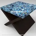Natural Blue Agate Coffee Table Top, Geode Agate Center Table Christmas Sale