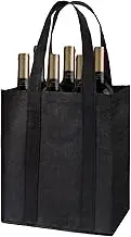 YSHIGUING Wine Bottle 6 Bottels,Reusable Black Compartment Wine Bottle Bag Carrier Wine Bottle Holder Bag with Carry Handle for Fishing,Camping,Travel,Shopping,Storage,31 x 25 x 18cm