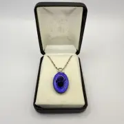 Dichroic Glass Art Jewelry Necklace by Everett Design Blue Black Bear Paw Print