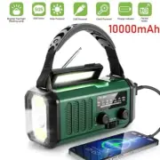 Solar Portable Hand Crank Wind Up AM FM Radio 10000mAh USB Charger Light Torch